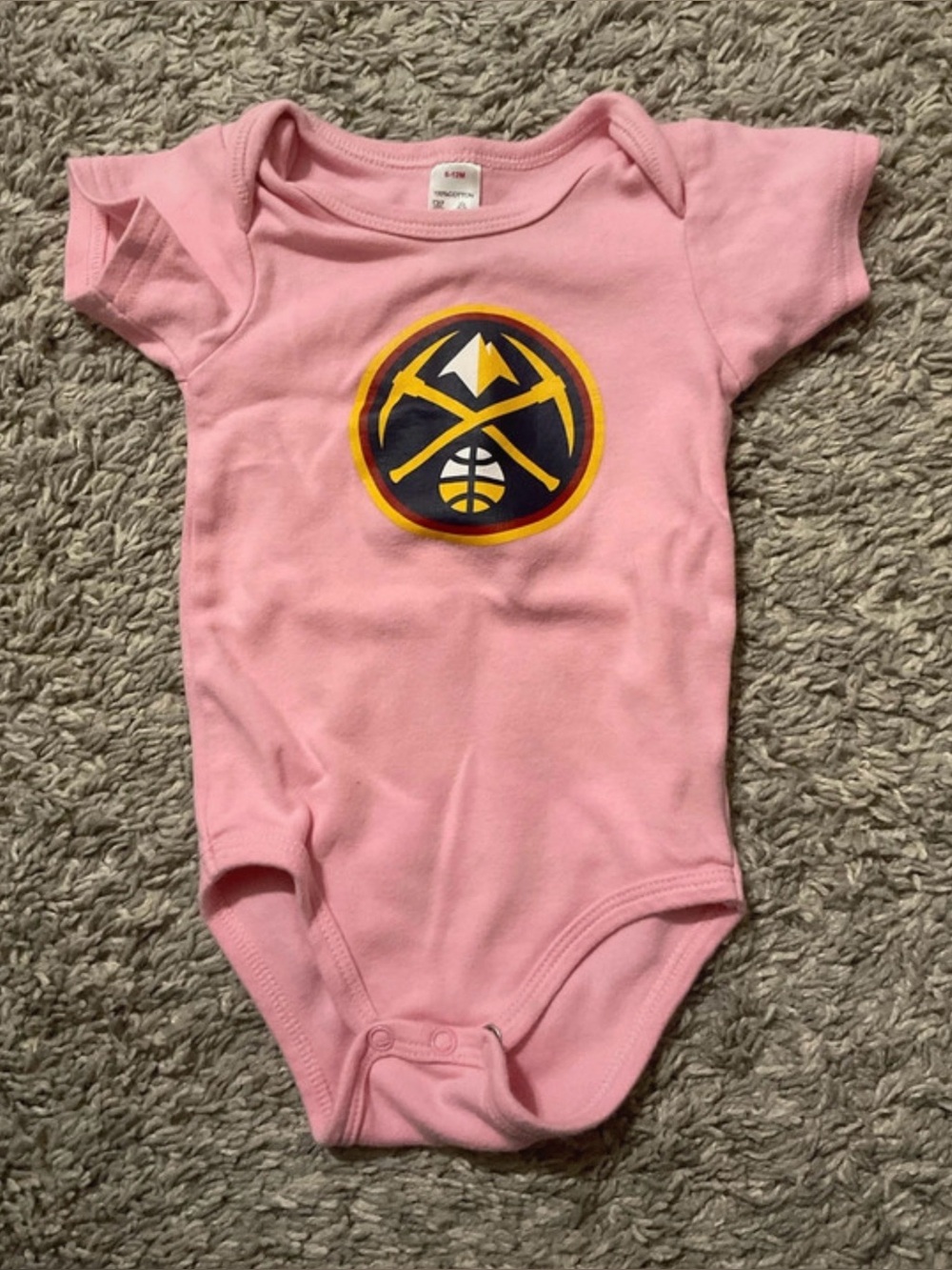 Pink Baby One-Piece Bodysuit with Denver Nuggets Logo 6-12 Months